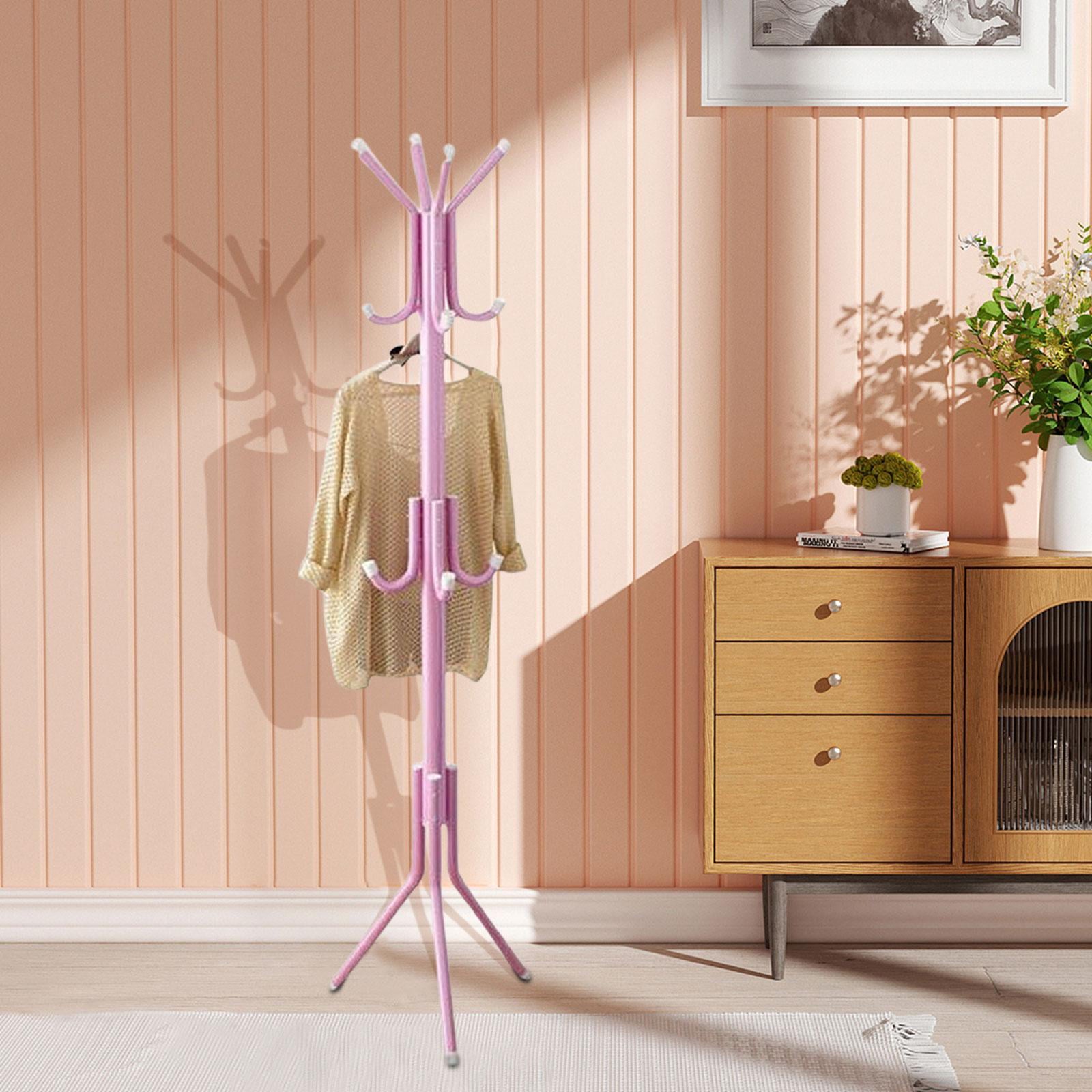 coat Rack， Free Standing Coat Hanger Pole Organizer with 12 Hooks Heavy Duty Metal Tree Stand Coat Rack Stand for Hall Purse Hallway Pink