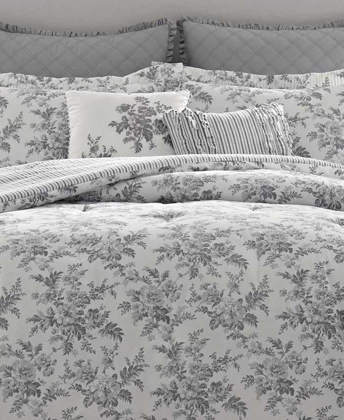 Laura Ashley Annalise Floral Cotton Reversible 5 Piece Duvet Cover Set， Twin