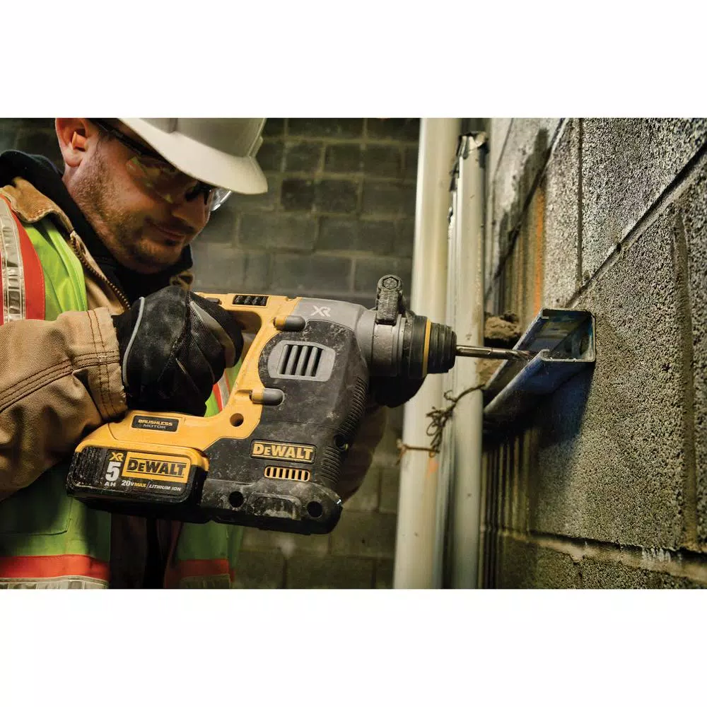 DEWALT 20-Volt MAX XR 1 in. SDS Plus L-Shape Rotary Hammer w/ Extractor， (2) 20-Volt 5.0Ah Batteries and 1/2 in. Impact Wrench and#8211; XDC Depot