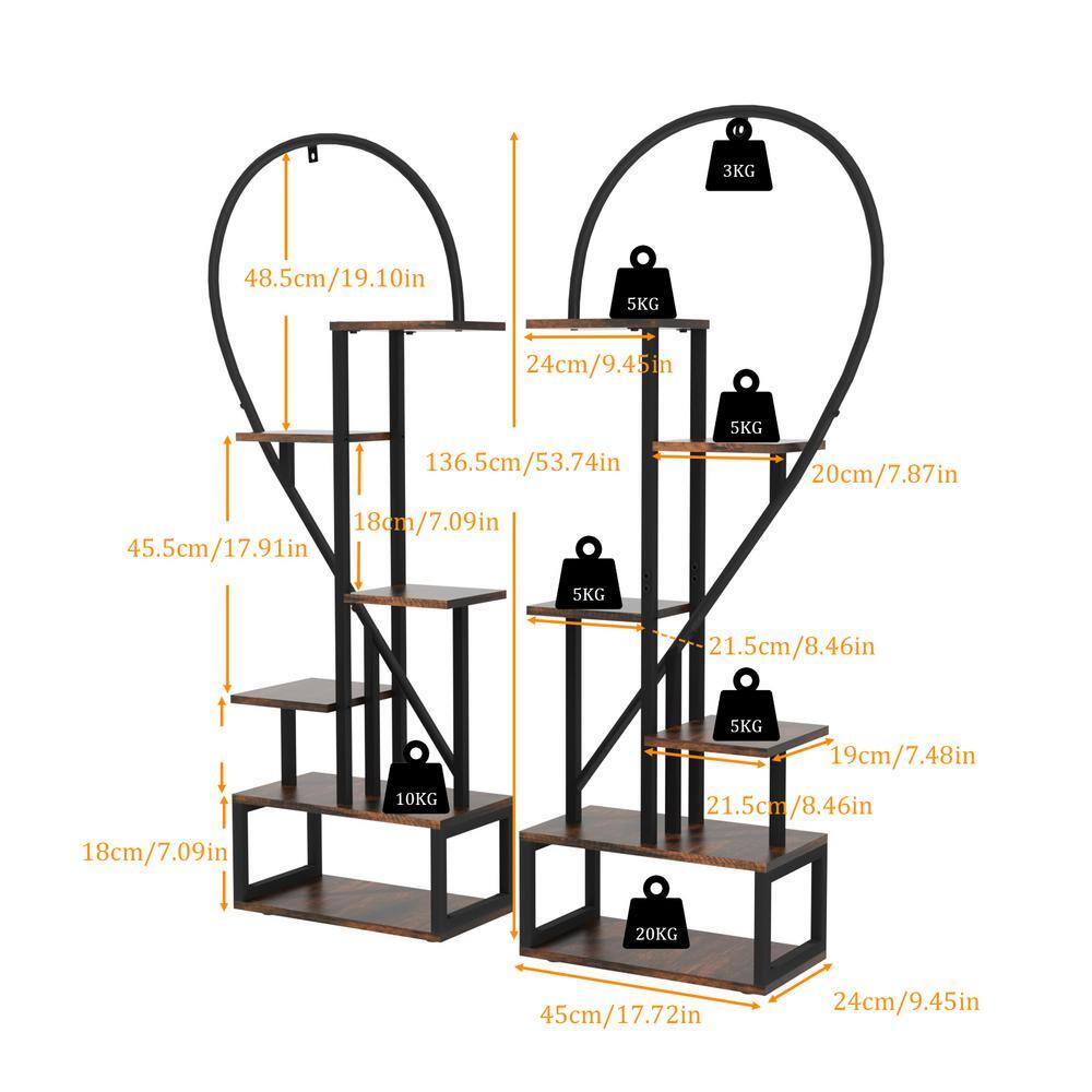 AESOME 53.7 in. x 17.7 in. x 9.5 in. Indoor Metal Plant Stand Half Heart Shaped Ladder Rack with Wooden Shelf 6-Tier (2-Pack) HJ1241S