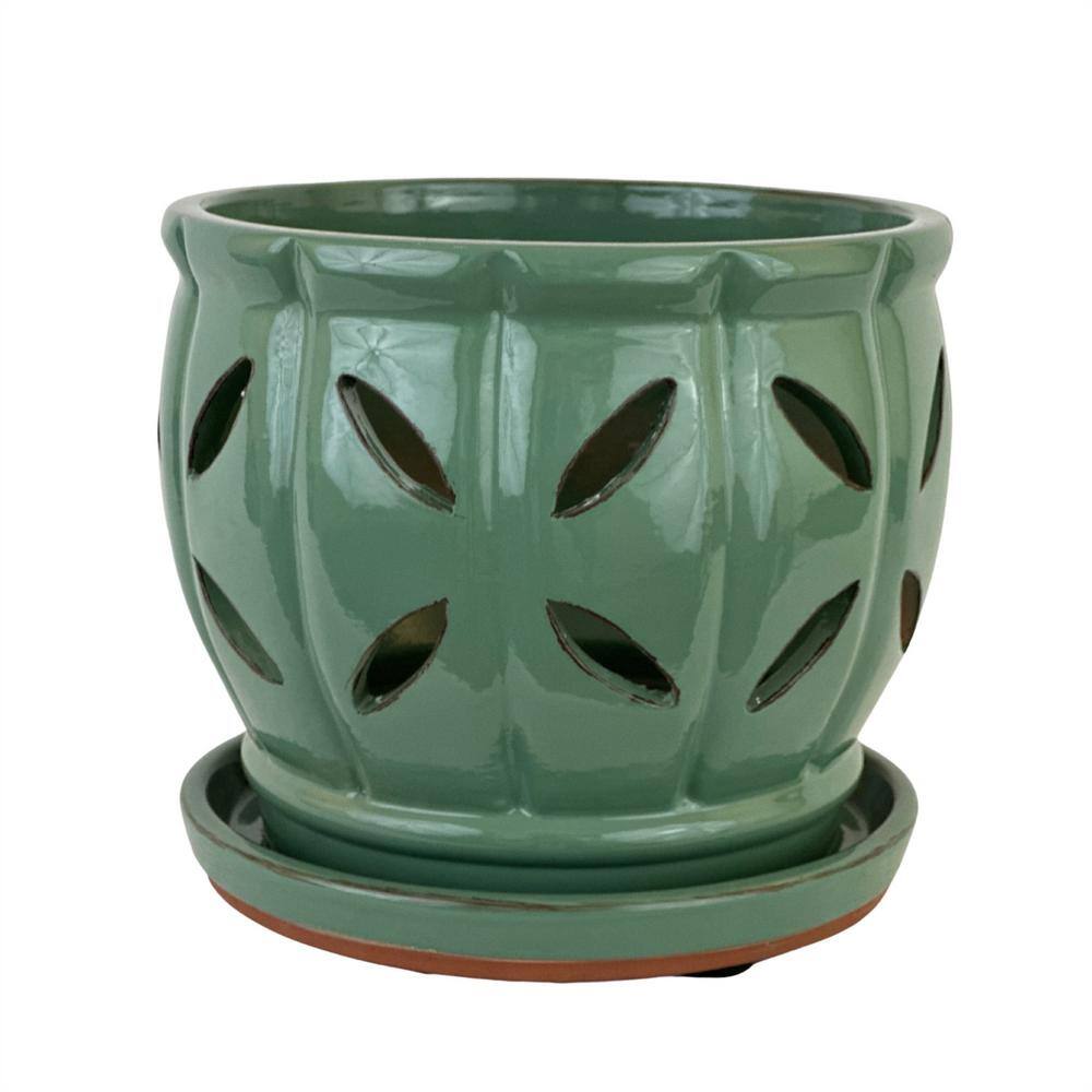 Better-Gro 7 in. W x 6 in. H Round Ceramic Decorative Orchid Pot 54028