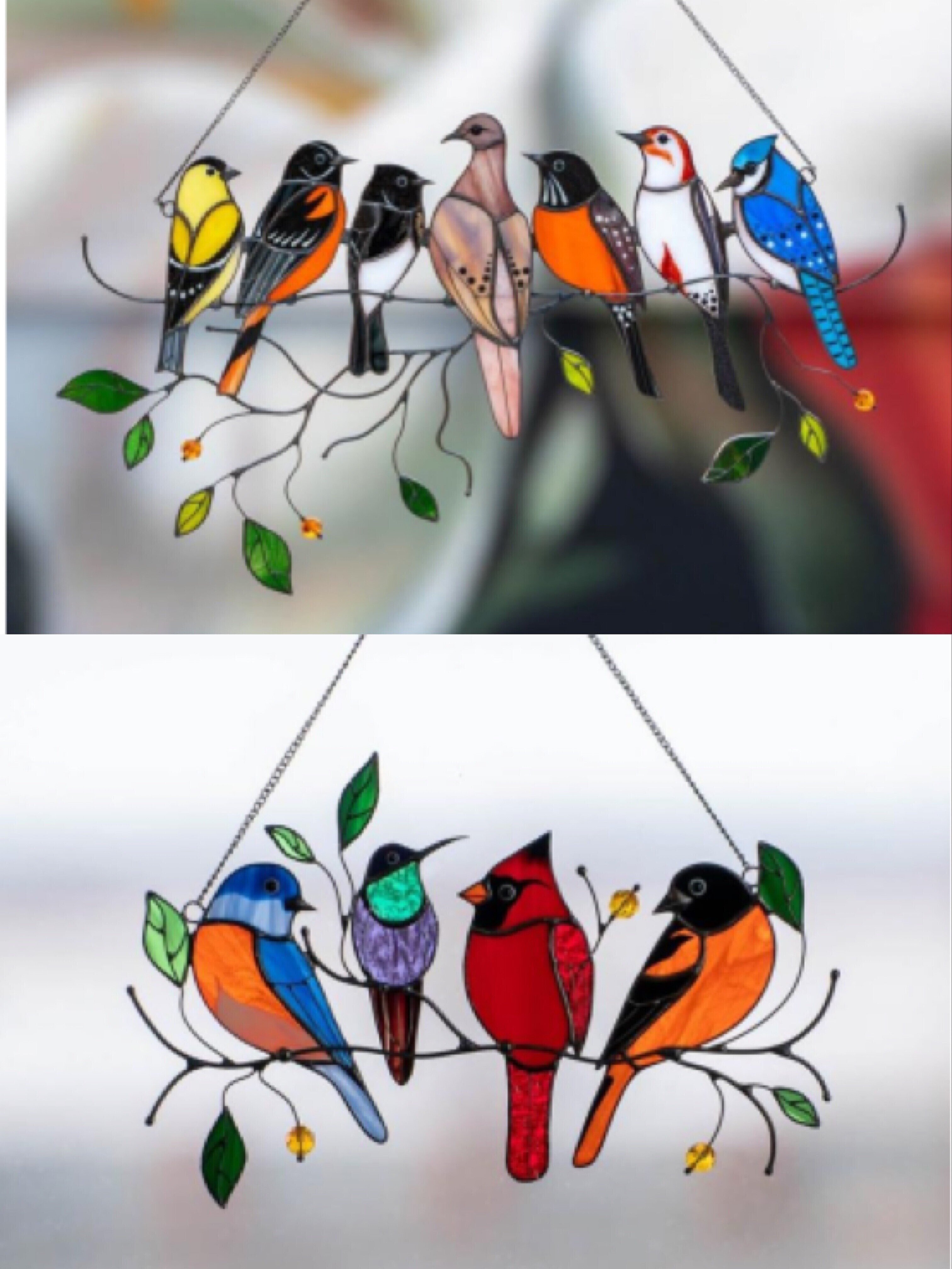 🔥Hot Sale🐦The best Christmas Gift-Birds Stained  Window  Panel Hangings🎁