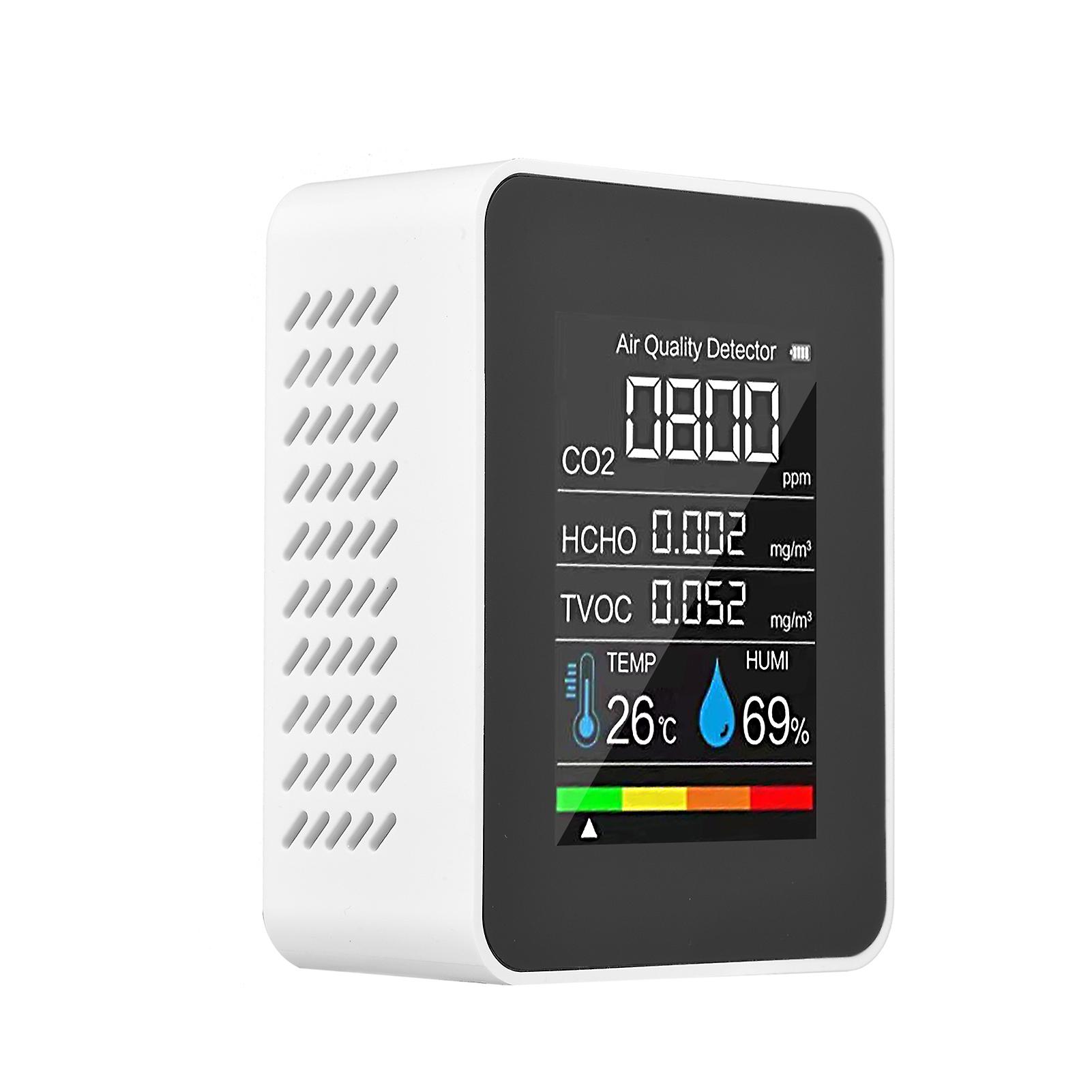 Portable Air Quality Monitor Indoor Co2 Detector 5 In 1 Formaldehyde Hcho Tvoc Tester Lcd Temperature Humidity Tester Rechargeable Co2 Alarm Meter For