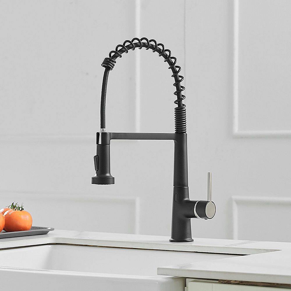 matrix decor Single Handle Touchless Deck Mount Gooseneck Pull Down Sprayer Kitchen Faucet with Handles in Black MD-ALIS1270BPR