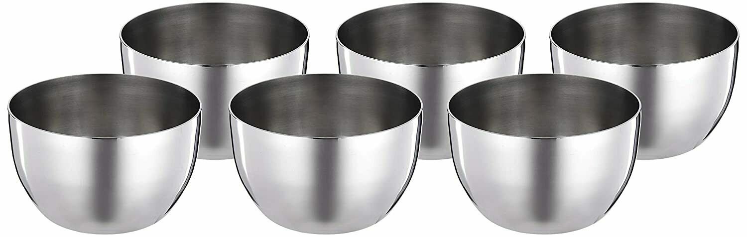 Stainless Steel Curries and Soup Serving Bowl Small Set of 6， Capacity 225ml Each