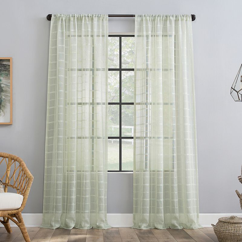 Clean Window Windowpane Plaid Anti-Dust Sheer Window Curtain Panel