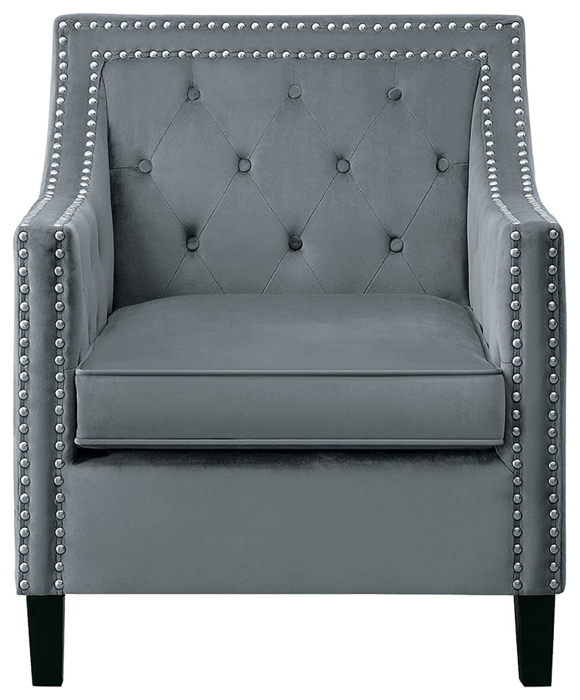 Traditional Accent Chair  Velvet Seat With Sloped Arms and Nailhead Trim   Transitional   Armchairs And Accent Chairs   by Decor Love  Houzz