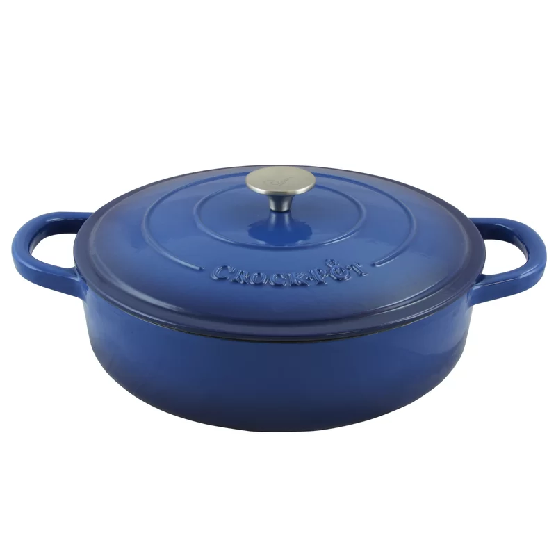 Crock Pot 111999.02 Artisan Enameled Cast Iron Braiser W/Lid， 5 Quart， Sapphire Blue