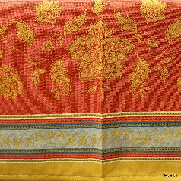 Wipeable Stain Resistant French Floral Croix Jacquard Tablecloth