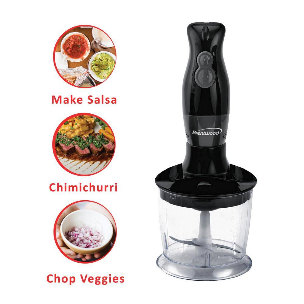 Brentwood Appliances 2-Speed Black Hand Mixer Blender and Food Processor with Balloon Whisk HB-38BK