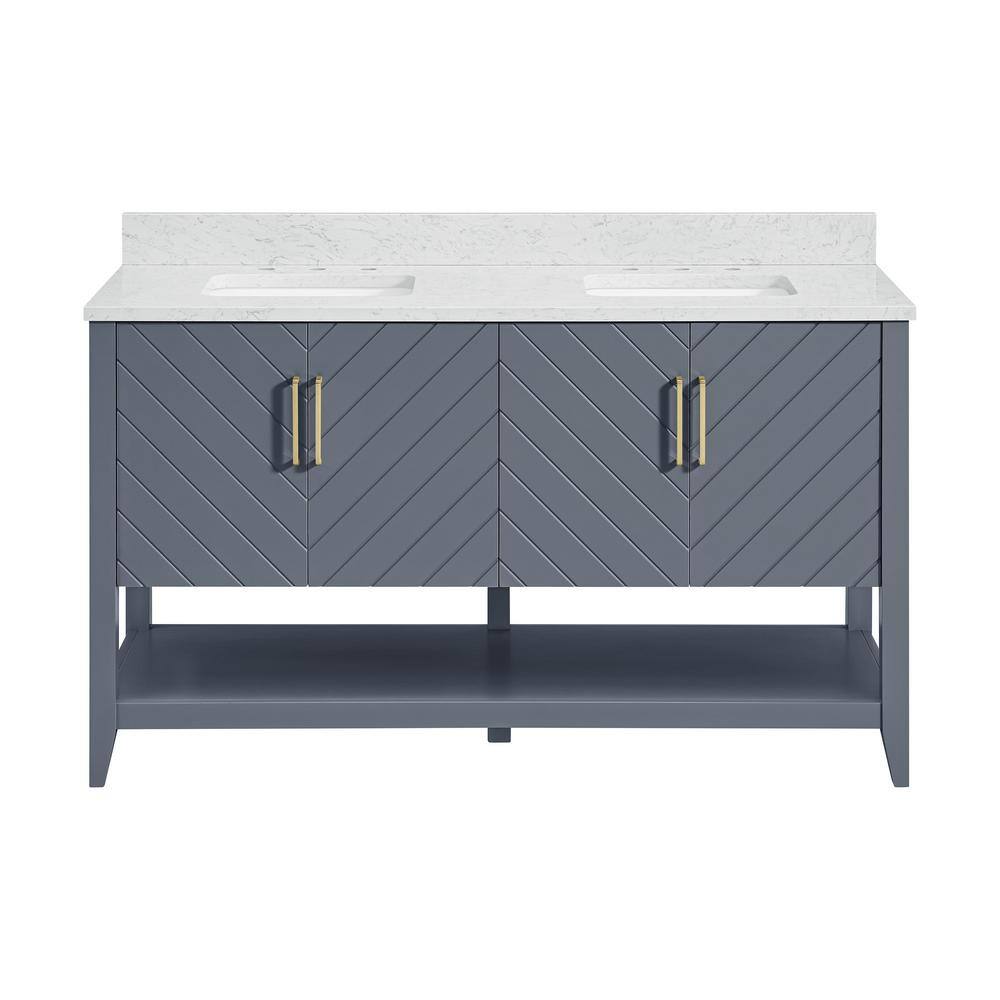 Home Decorators Collection Baybarn 60 in. W x 22 in. D x 35 in. H Double Sink Bath Vanity in Blue Ash with Engineered Carrara Top and Sink 1924VA60-310925