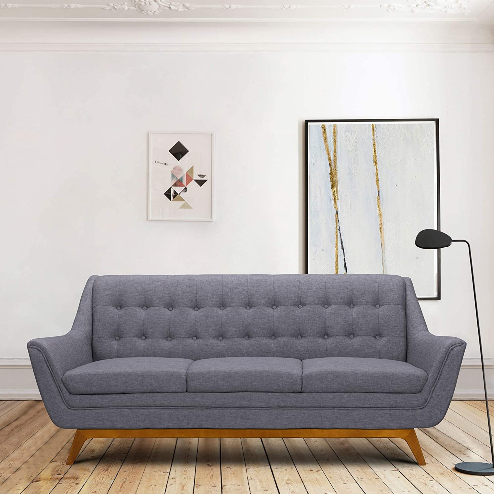 Mid Century Sofa  Champagne Finished Legs With Dark Grey Seat  ampTufted Backrest   Midcentury   Sofas   by Decor Love  Houzz