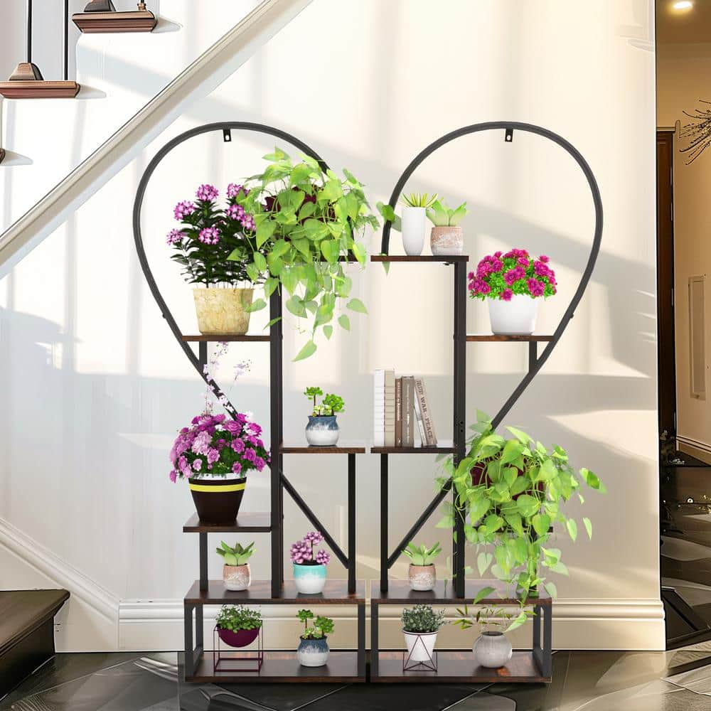 AESOME 53.7 in. x 17.7 in. x 9.5 in. Indoor Metal Plant Stand Half Heart Shaped Ladder Rack with Wooden Shelf 6-Tier (2-Pack) HJ1241S