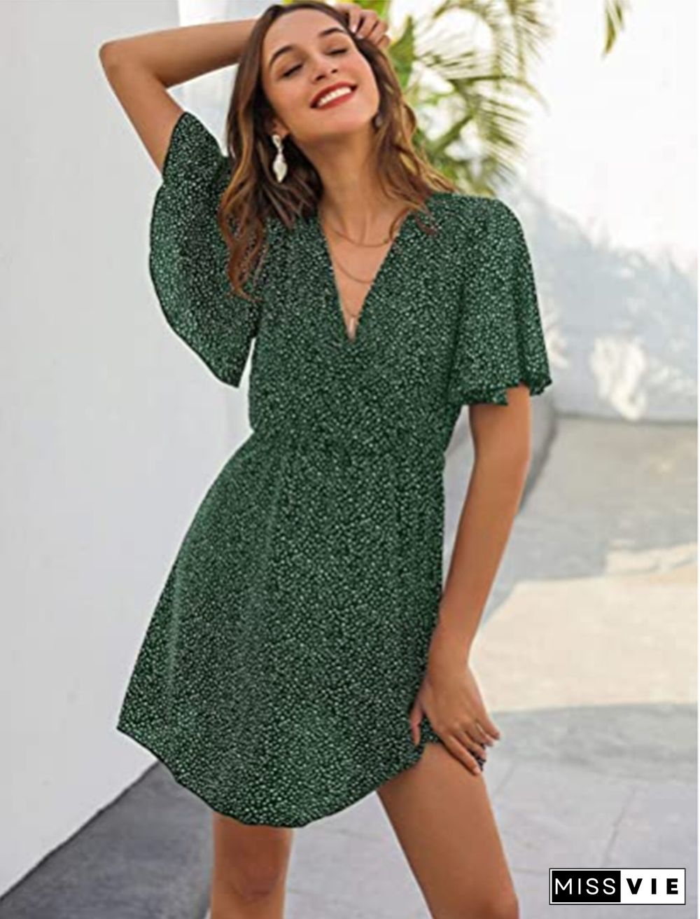 V-neck Short Sleeve Women's Dress