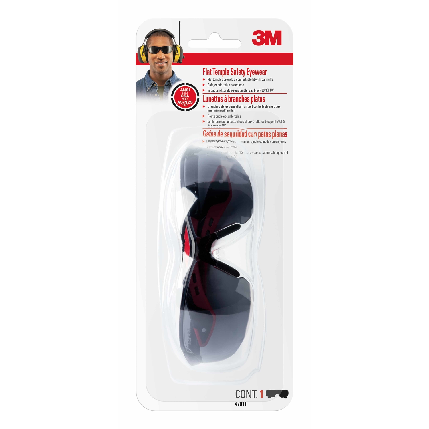 3M Safety Glasses Gray Lens Black/Gray Frame 1 pc