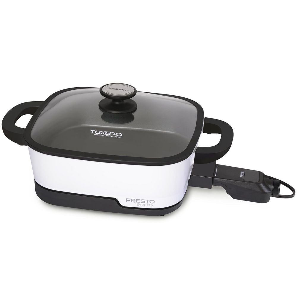 Presto 12 in. Tuxedo White Electric Skillet Multi-Cooker 07118