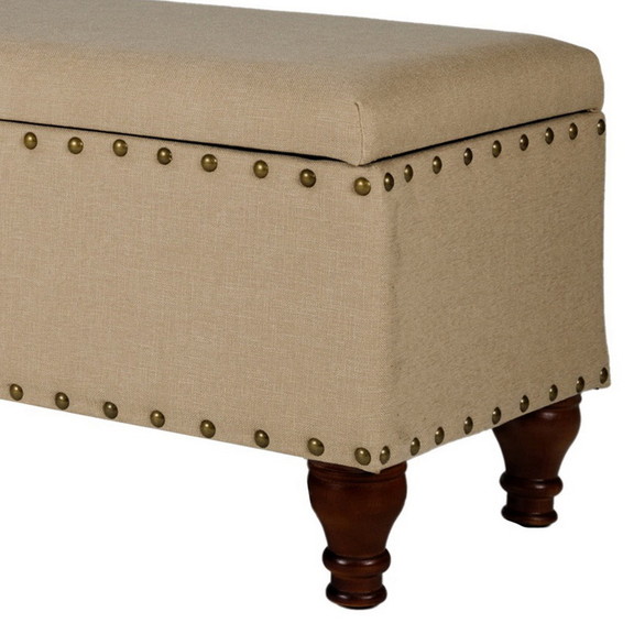 Benjara BM195770 Fabric Upholstered Wooden Storage...