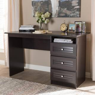 Baxton Studio 47.64 in. Wenge Dark Brown Rectangular 3 -Drawer Writing Desk with Shelf 146-8270-HD