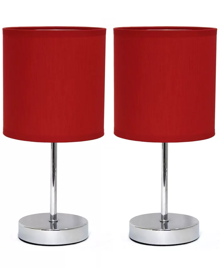 All The Rages Simple Designs Chrome Mini Basic Table Lamp with Fabric Shade 2 Pack Set