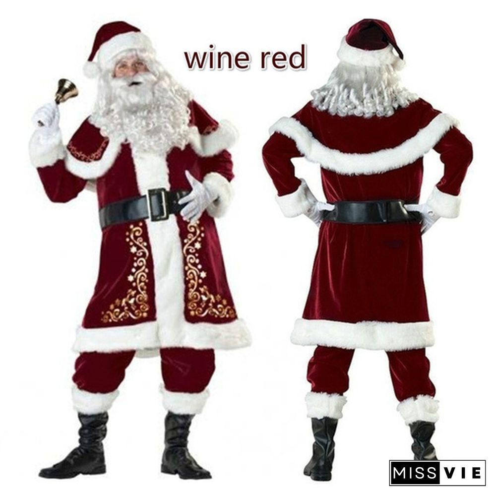 Christmas Cosplay Party Velvet Long Sleeve Robe Santa Claus Costumes for Adult Women/Men Luxury Christmas Princess Queen Party Long Dress