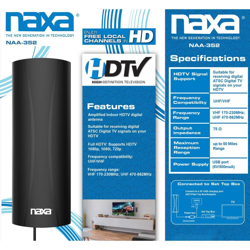 Naxa High Powered Digital Amplified Antenna Suitable for HDTV and ATSC Digital Television NAA-352