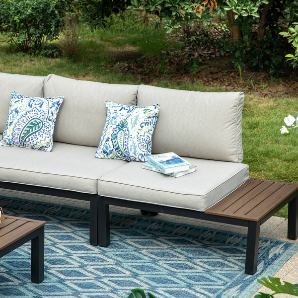 Outdoor 6Piece Patio Sectional sofa set，Ecoating Steel frame Conversation Sets with Grey Cushion