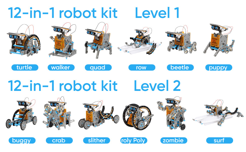 STEM 12-in-1 Education Solar Robot Toys -DIY Building Science Experiment Kit for Kids Aged 12 and Older， Solar Powered by The Sun for School classrooms