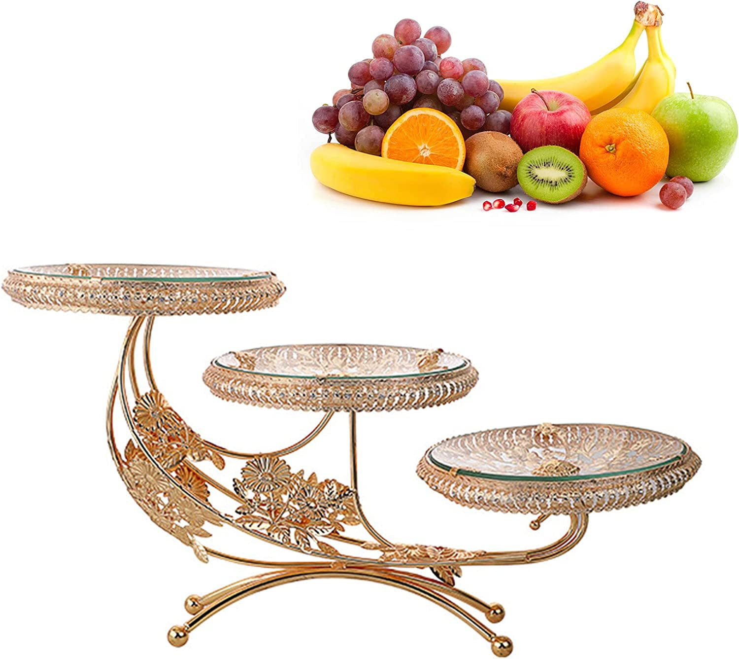 Flkoendmall 3 Tier Table Fruit Dessert Bowl Gold Storage Serving Tray Kitchen Fruit Bowl