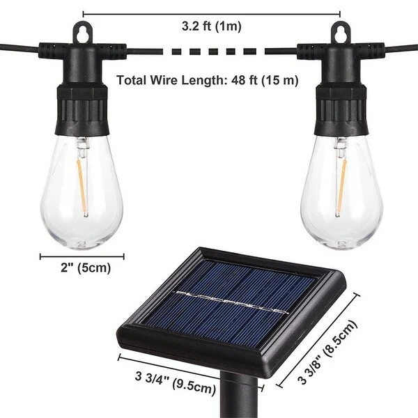 Solar Energy String Lights with 15 Led Bulbs Light Sensor String Light - As pic