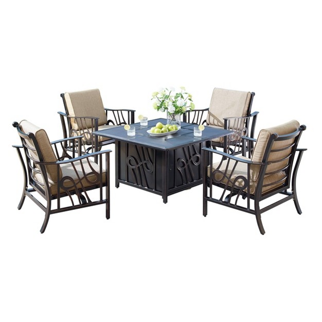 Square Outdoor Aluminum Fire Table amp Four Chairs Oakland Living