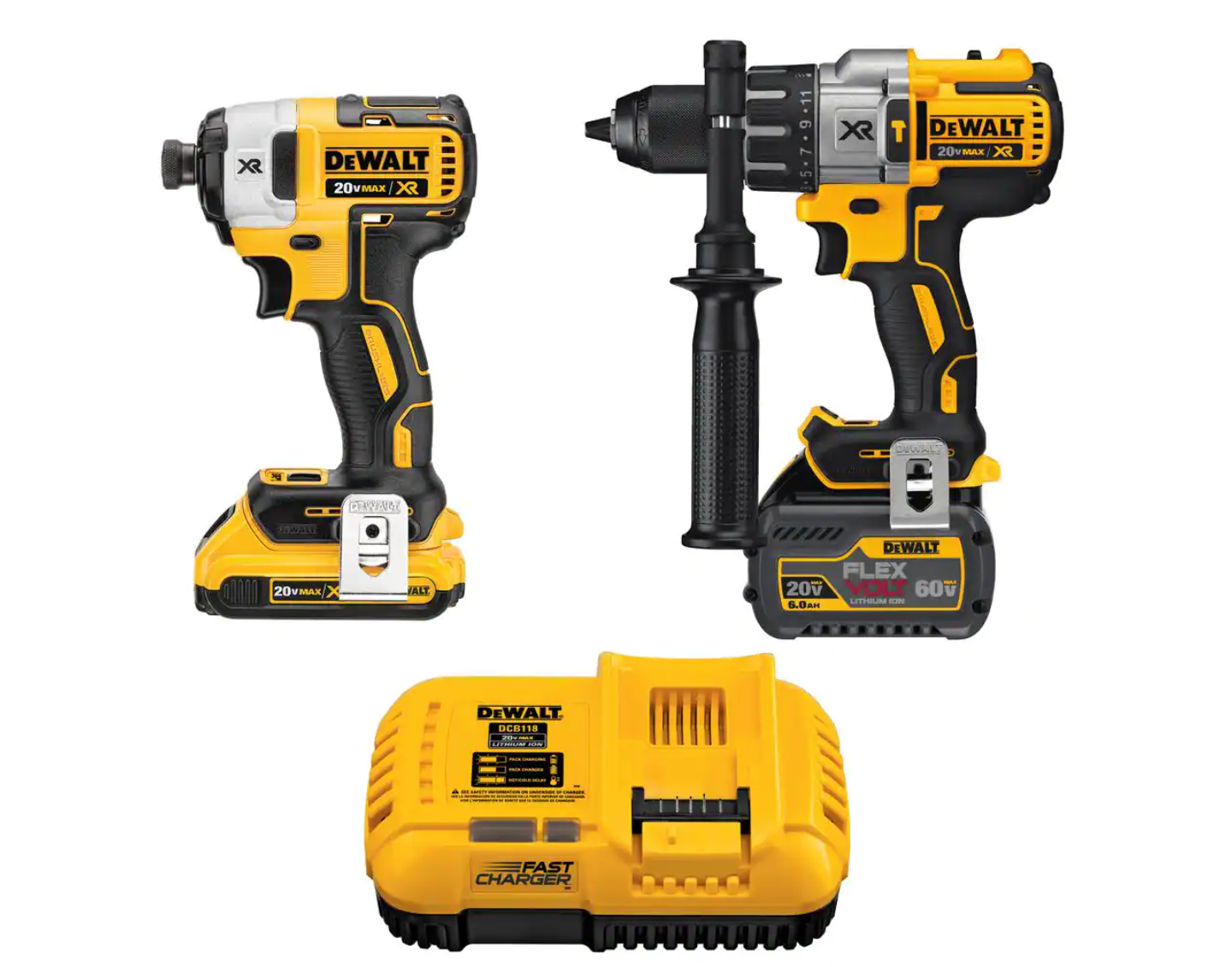 DEWALT DCK299D1T1 20-Volt MAX Cordless Brushless Combo Kit (2-Tool) with (1) FLEXVOLT 6.0Ah Battery， (1) 20-Volt 2.0 Battery and Charger