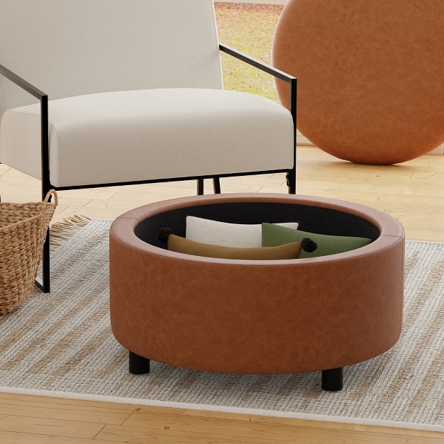 Sadie Large Round Storage Ottoman Eluxury