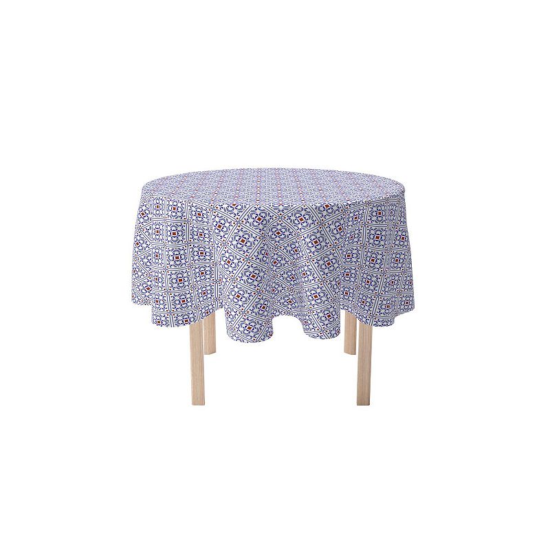 Round Tablecloth， 100% Polyester， 70 Round， Ceramic Tile Pattern