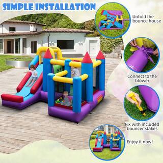 Costway 5-In-1 Inflatable Bounce House with Basketball Rim and Climbing Wall with 735-Watt Blower NP10535US