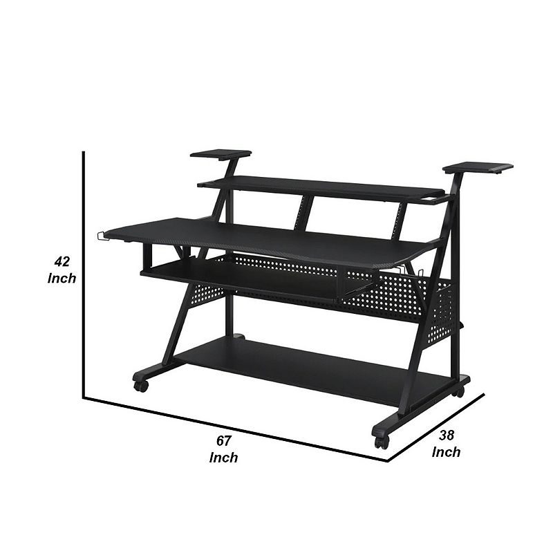 Gia 67 Inch Music Desk Studio Workstation， Keyboard Tray， Shelves， Black