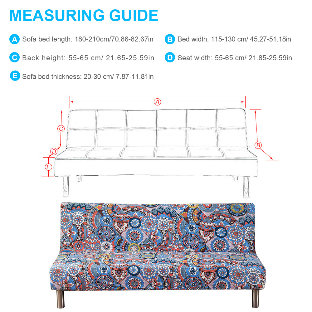 SHANNA Armless Sofa Futon Cover Folding Stretch Sofa Bed Slipcover Protector 180-210cm（Floral Blue）