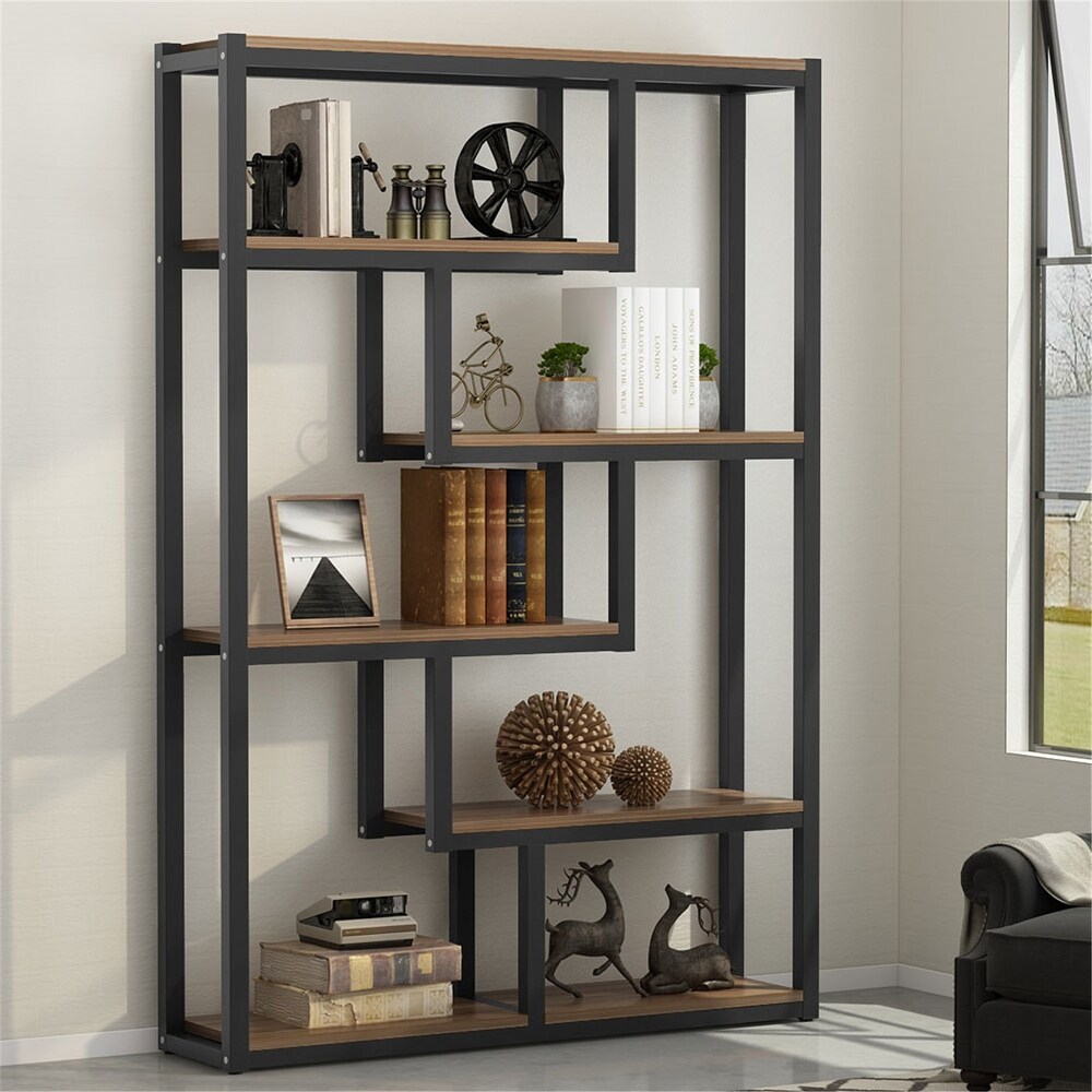 69 inch Tall Bookshelf  6Tiers Bookcase  Industrial Wood/ Metal Display Etagere Rack