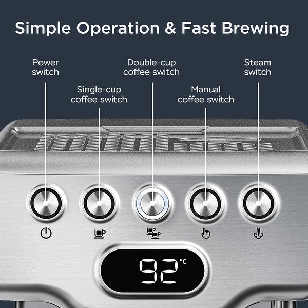 20 Cup Silver Stainless Steel Semi-Automatic Espresso Machine with 0.5 Gallon Water Tank