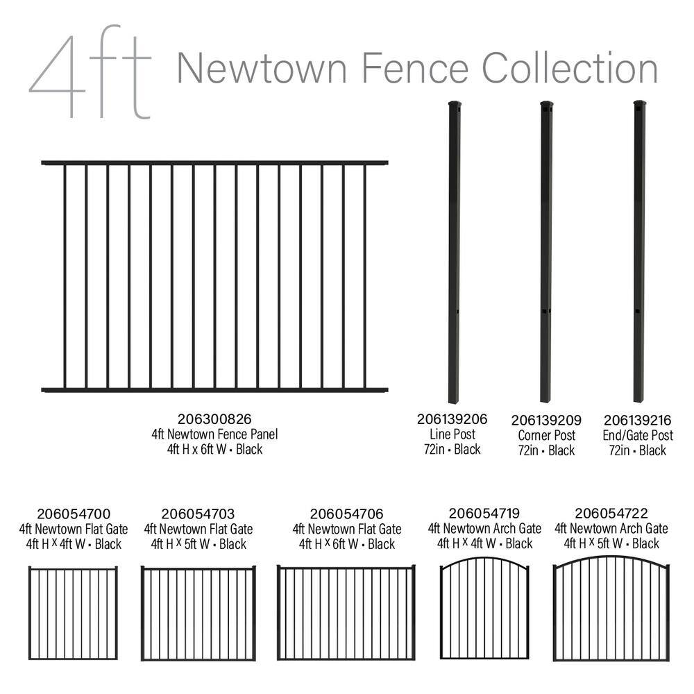 FORGERIGHT Newtown 2 in. x 2 in. x 6 ft. Black Aluminum Fence Line Post with Flat Cap 862408