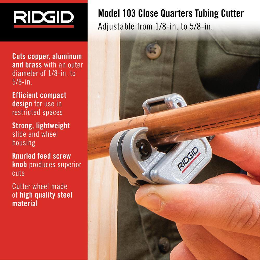 RIDGID 18 in. to 58 in. 103 Close Quarters Copper Aluminum Brass and Plastic Tubing Cutter Multi-Use Tubing Tool 32975