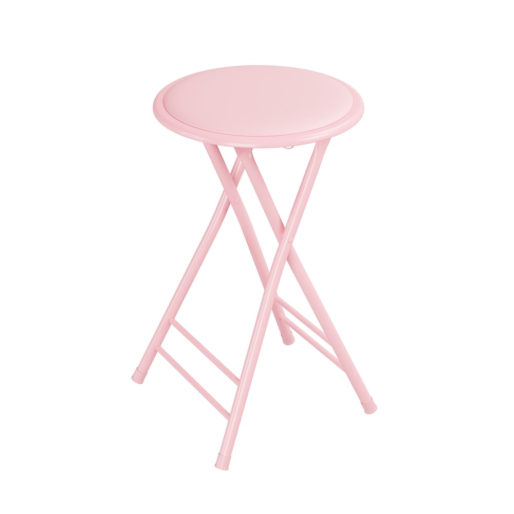 Trademark Home 24 Inch Tall Folding Stool with Round Padded Seat