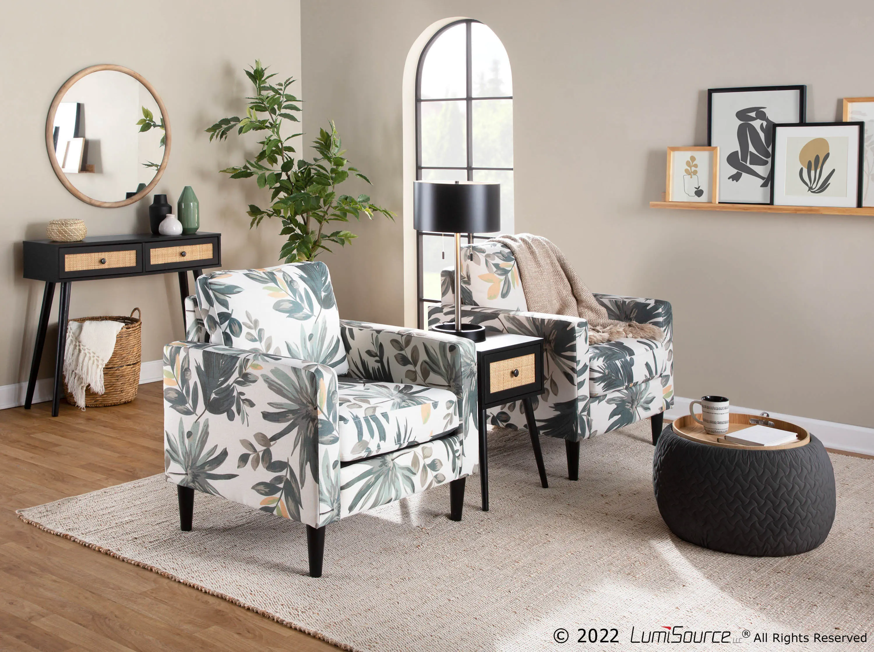 Wendy Contemporary Cream and Green Floral Accent Chair