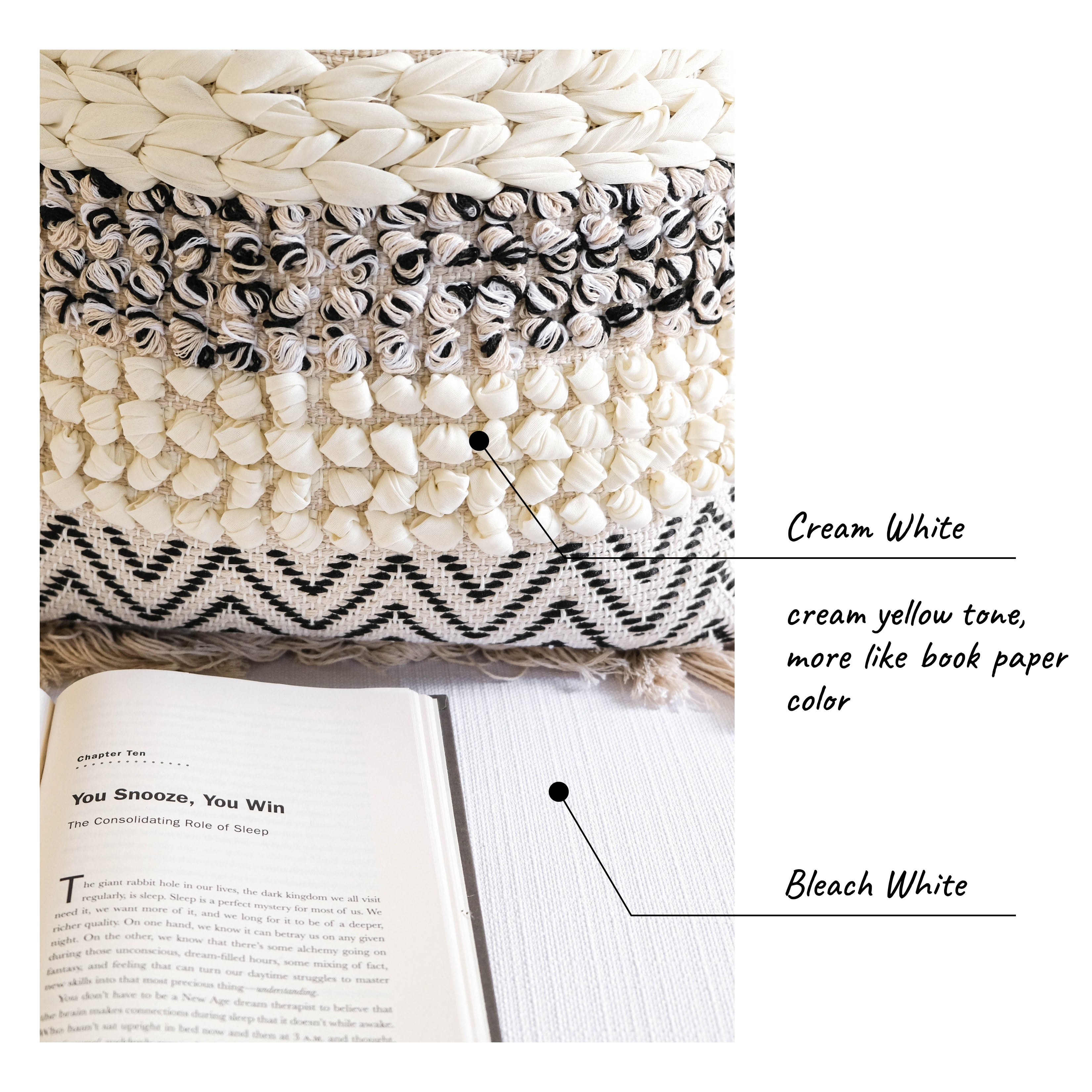 a boho textured lumbar throw pillow 12x20, cream and black color pillow cover (1 piece, cover only)