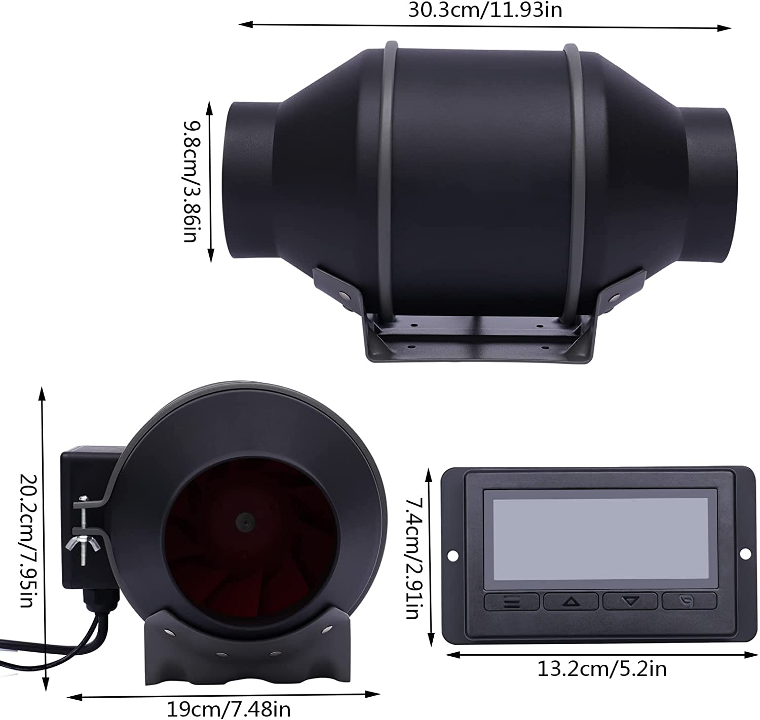 TOOL1SHOoo 4” Inline Duct Fan with Temperature Humidity Controller- Ventilation Exhaust Fan for Heating Cooling Booster， Grow Tents， Hydroponics