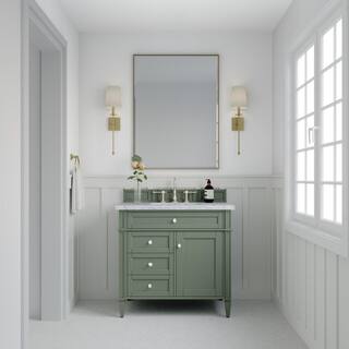 James Martin Vanities Brittany 36.0 in. W x 23.5 in. D x 33.8 in. H Bathroom Vanity in Smokey Celadon with Carrara Marble Marble Top 650-V36-SC-3CAR