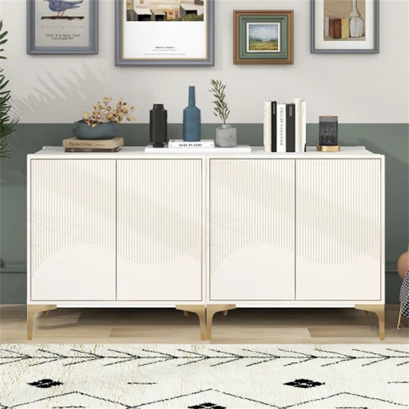 Modern Storage Cabinet with 2 Doors  Sideboard Buffet Cabinet with Gold Metal Legs  Accent Entryway Table