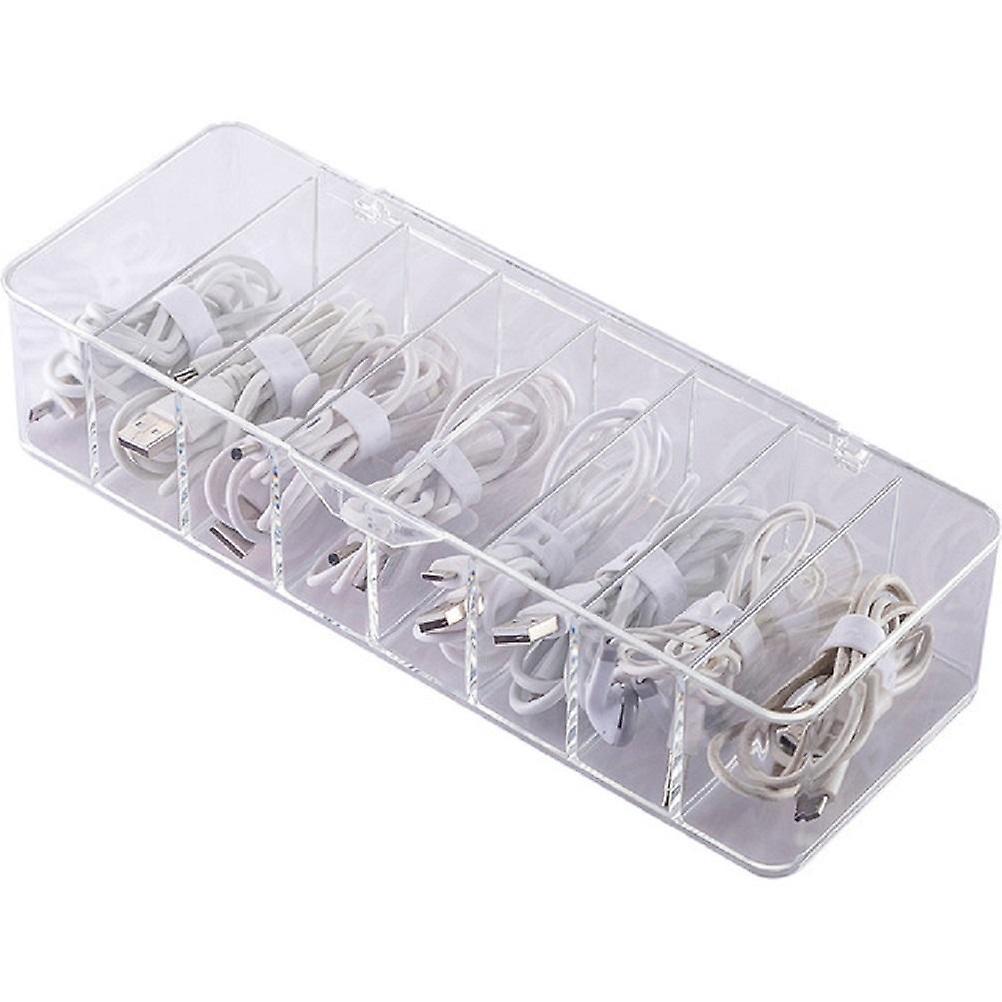 8 Grids Clear Plastic Cable Storage Box Data Cable Storage Container Save Space Cable Management Box for Storing Earrings Rings and Data Cables