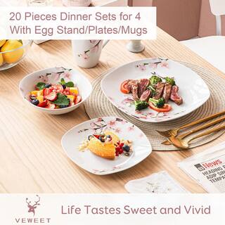 VEWEET Annie 20-Piece Casual Printed white Porcelain Dinnerware Set (Service for 4) ANNIE003