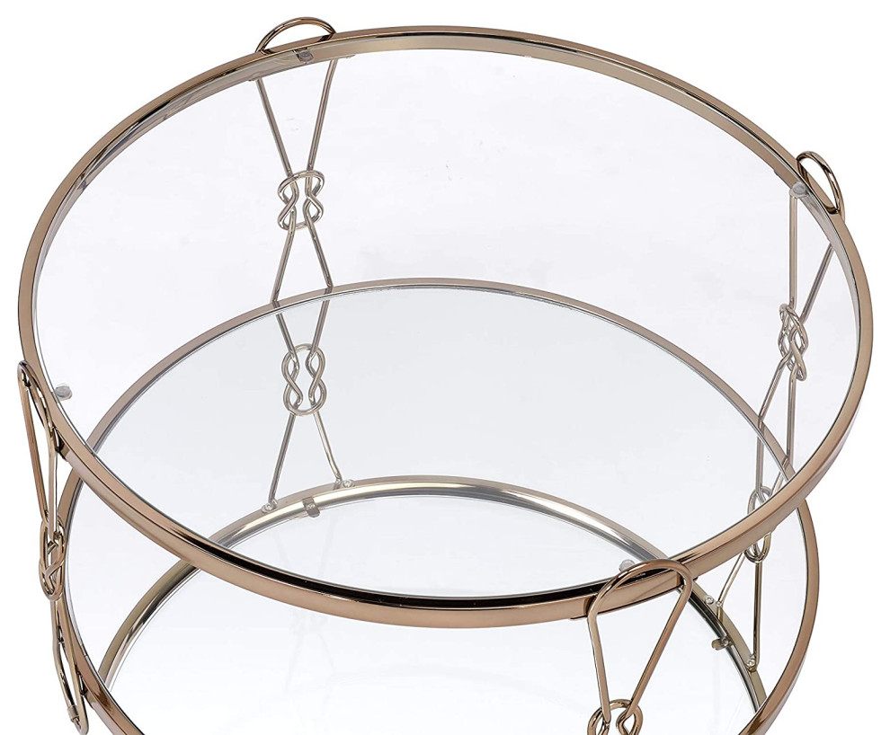 Modern Coffee Table  Metal Frame With Round Glass Top  ampMirror Shelf  Champagne   Modern   Sheds   by Declusia  Houzz