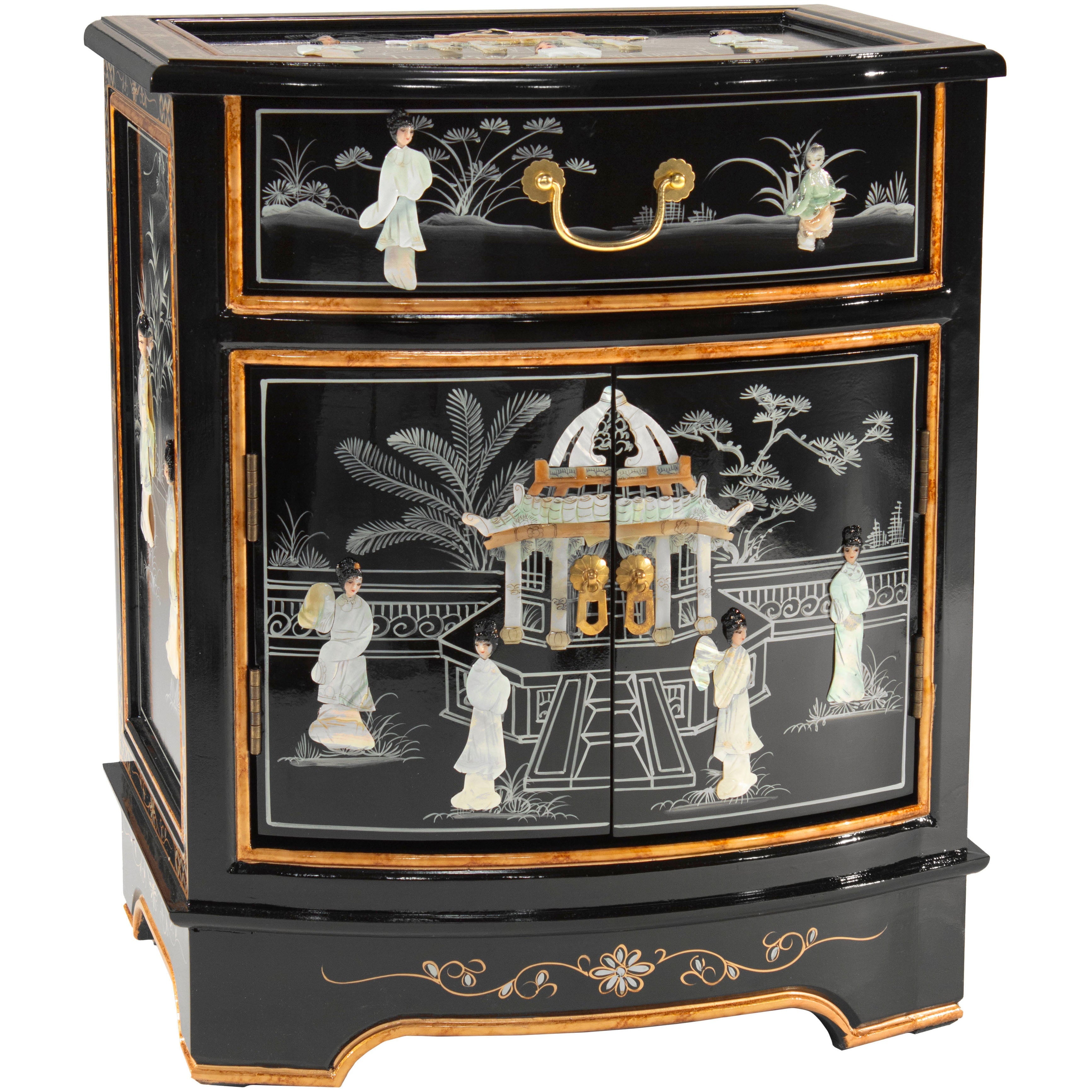 Oriental Furniture Black Lacquer Nightstand - Royal Ladies